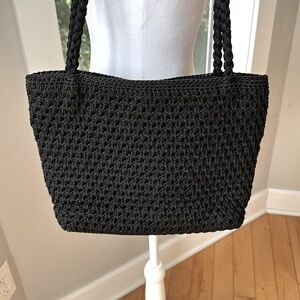 Lina Black Woven Crochet Braided Strap Purse
